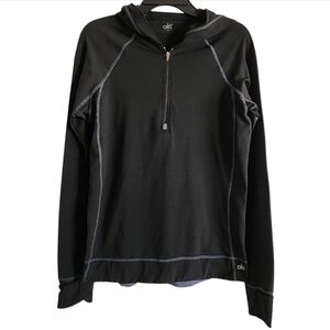 Alo yoga womens athletic 3/4 zip, thumbholes, hood and access for ponytail L